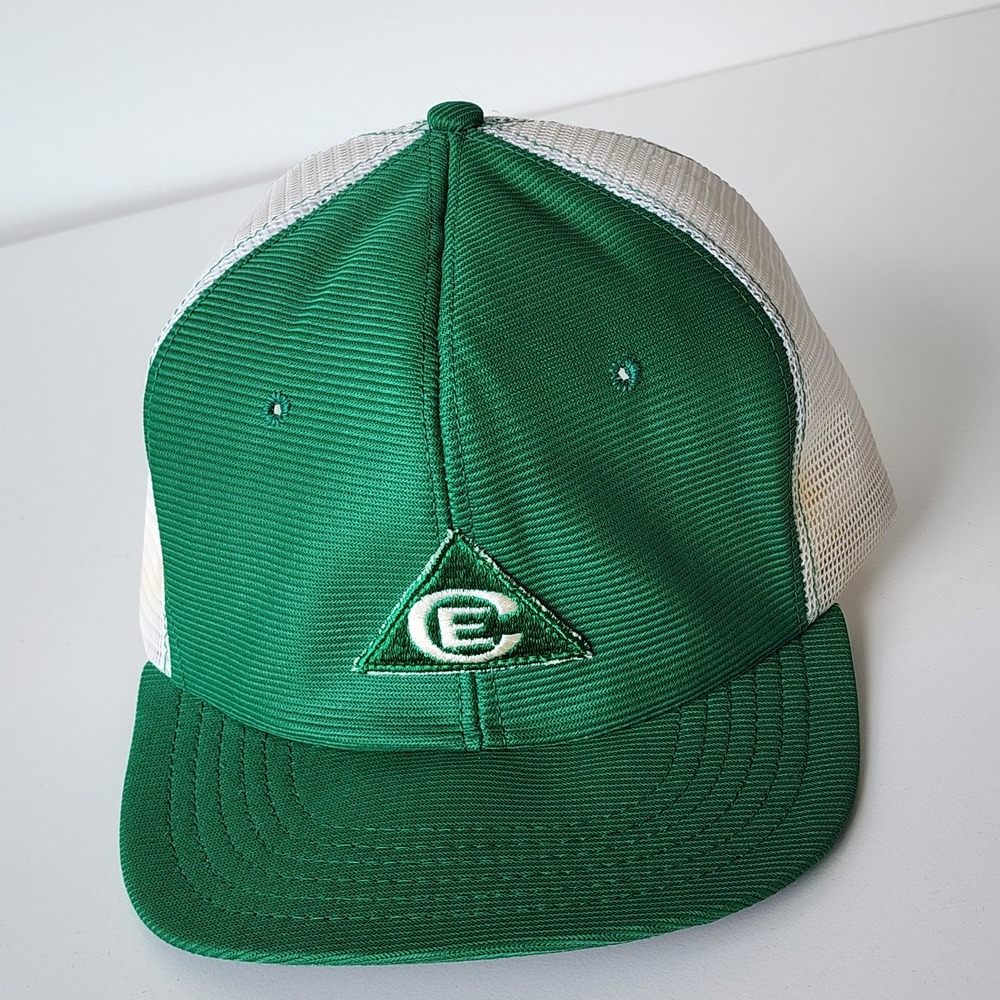 Vintage CE Logo Patch Trucker Hat Mesh Cap Snap Back Triangle Green White 1980s‎